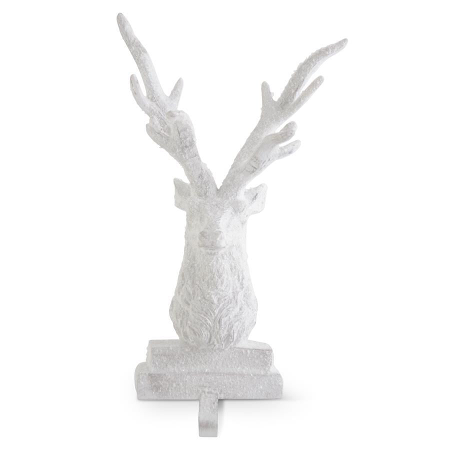 12" White Glitter Resin Deer Stocking Holder