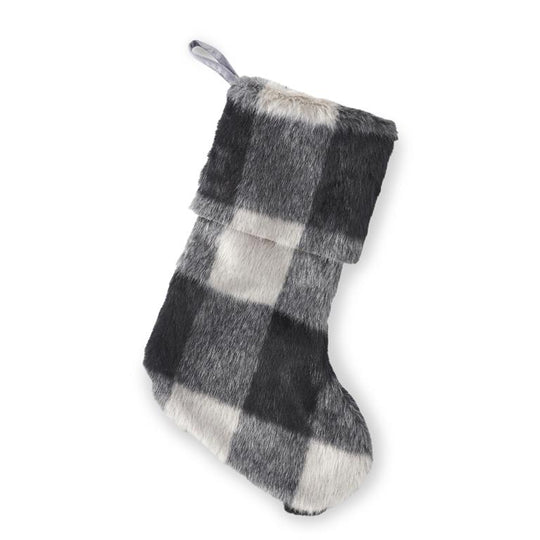 23" Black & Gray Plaid Faux Fur Stocking