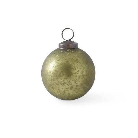 3" Crackled Olive Green Mercury Glass Round Ornament