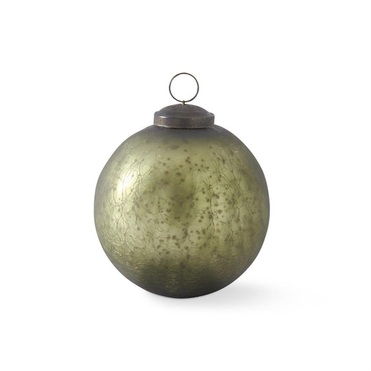 4" Crackled Olive Green Mercury Glass Round Ornament