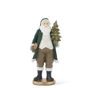 13" Dark Green Velvet Resin Santa w/Tree