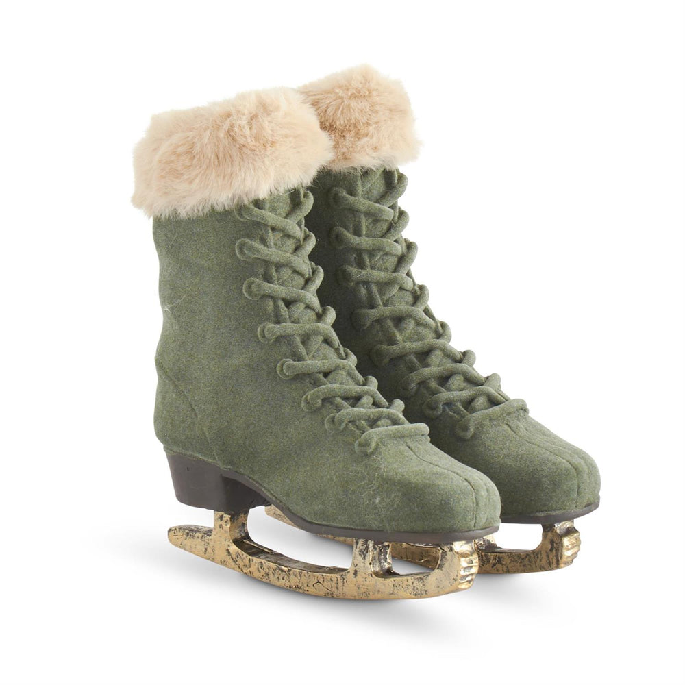 7" Sage Green Velvet Ice Skates w/Beige Faux Fur Trim