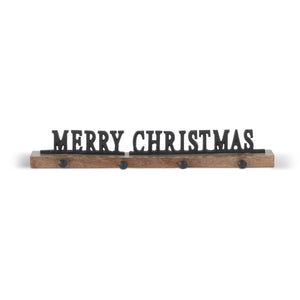 22" Merry Christmas Weighted Stocking Holder w/Mango Wood Base