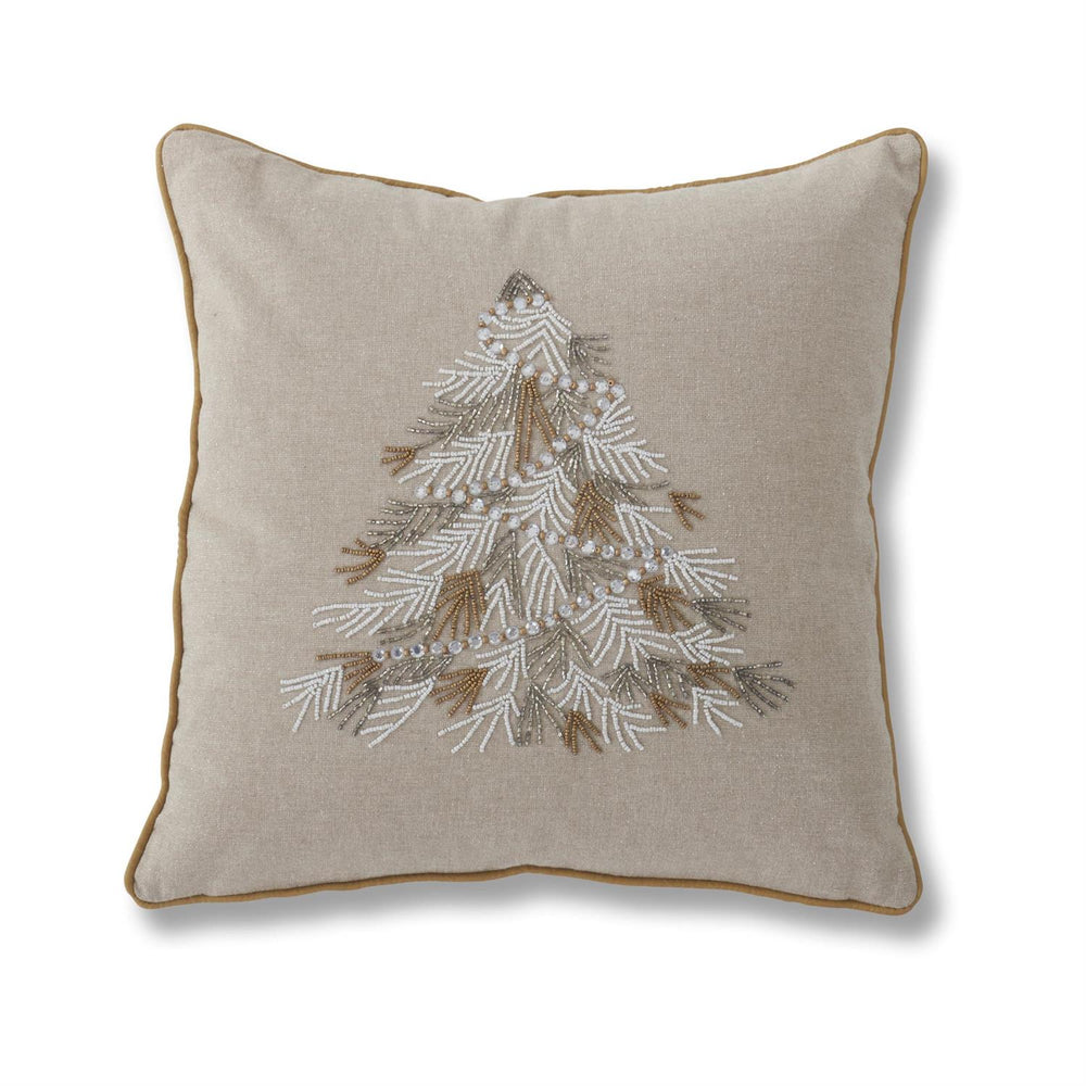 18 " Square Cotton Beaded Christmas Tree Pillow