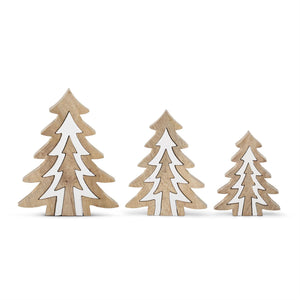 Wood Trees w/White Enameled Center Cutout Trees (3 Sizes)