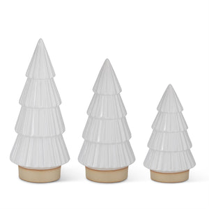 White Glazed Ceramic Ribbed Trees w/Unglazed Bases ( Multiple Sizes)