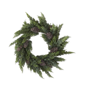 24" Real Touch Cypress Pine Wreath w/Pinecones