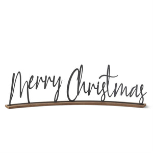 25" Curved Matte Black Metal Merry Christmas Script Tabletop