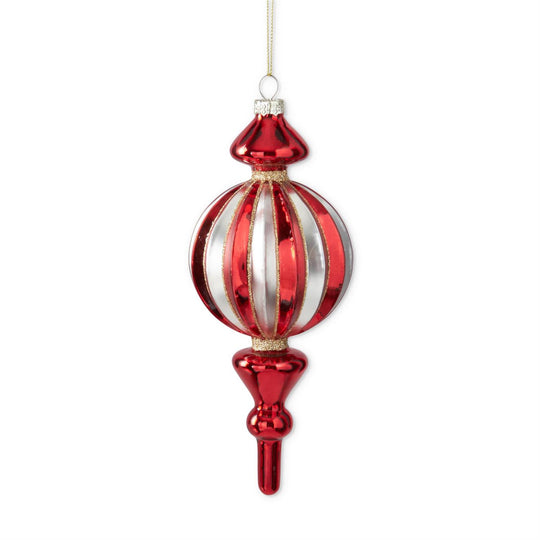 8"  Red & Silver Glittered Glass Ball Finial Ornament