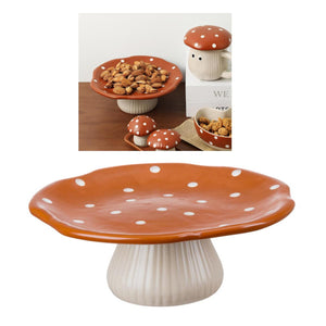 8.65"D Mushroom Ceramic Footed Tray