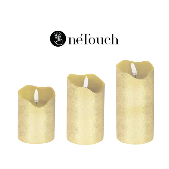 One Touch LED Pillar Candles (Set of 3) Gold