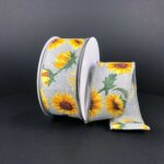 1.5"x10yds Grey Linen Sunflowers Ribbon
