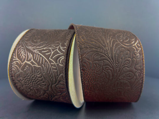 2.5"x 10Y Brown Flower Embossed