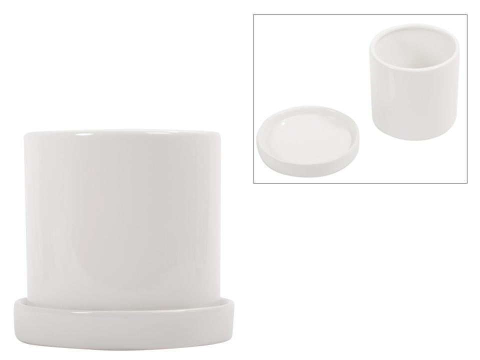 5" Cylindrical Ceramic Planter w/Saucer