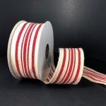 1.5" x 10Y Ivory/Red Woven French Striped Ribbon