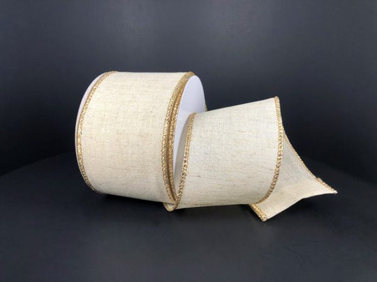 2.5"x 10Y Ivory Canvas/Gold Metallic Edge