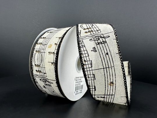 1.5" x 10yds Ivory Linen Musical Sheet