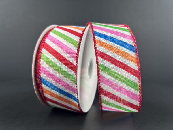 1.5" x 10yds Multi Color Diagonal Stripe