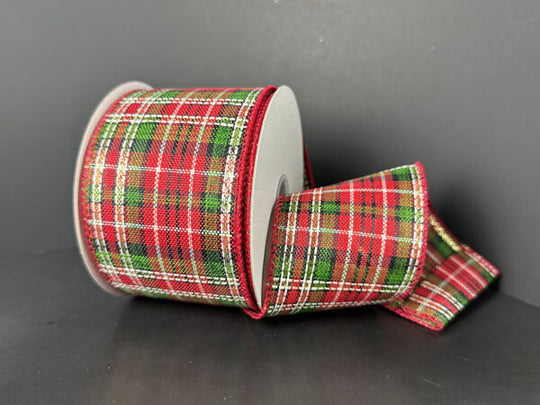 2.5"x 10Y Red/Green/Gold Glitz Plaid