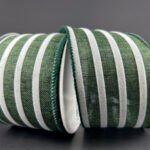 2.5" x 10Y Hunter Green/White Flocked Cabana Stripe Ribbon
