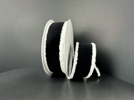 1.5"x 10Y Black Velvet/White Super Fuzz Edge