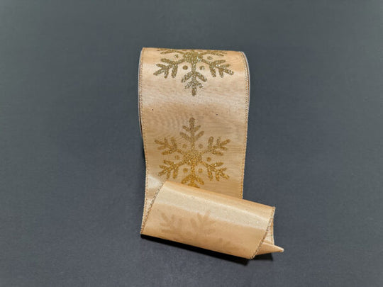 4"x 10Y Gold/Glitter Gold Snowflake