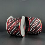 2.5"x10yds Black White Red Stripes Ribbon