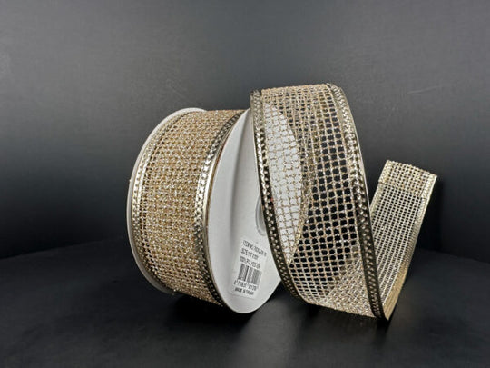 1.5" x 10yds Light Gold Glitter Net with Gold Edge