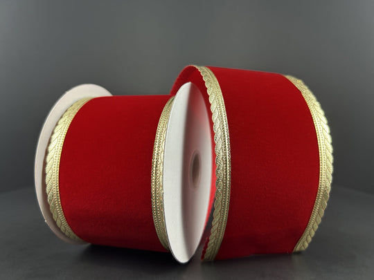 2.5"x 10Y Red Velvet/Gold Metallic w Scalloped Edge