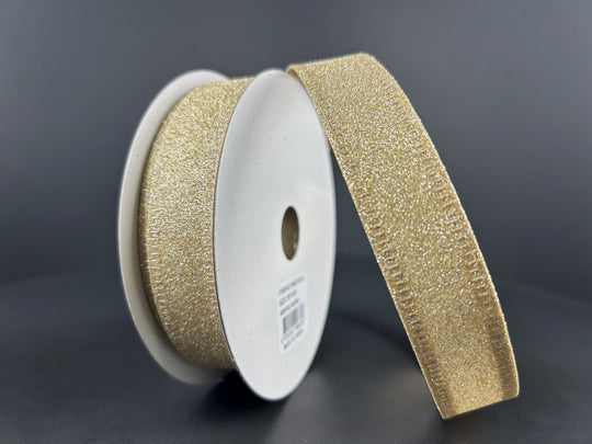 7/8" x 10Y Champagne All Flat Glitter Wired Ribbon