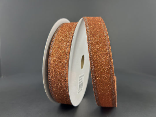 7/8" x 10Y  Rust All Flat Glitter Wired Ribbon