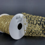 4"x10yds Gold Speckle Expandable Tinsel Ribbon