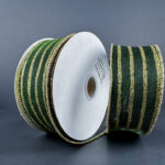 1.5" x 10Y Dark Green Metallic/Gold Stripped Ribbon