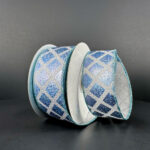 1.5"x10yds Sky Blue Laser Metallic Silver Ribbon