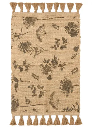 24" x 36" Floral Printed Floral Jute Rug ( Natural-Dark Grey)