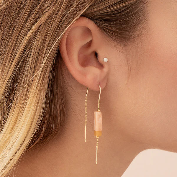 Scout Rectangle Stone Earrings - Amazonite/Amber/Gold