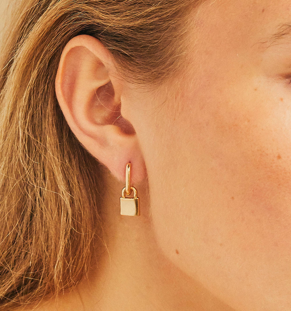 Lock Earrings: Gold