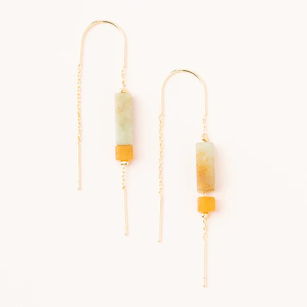 Scout Rectangle Stone Earrings - Amazonite/Amber/Gold