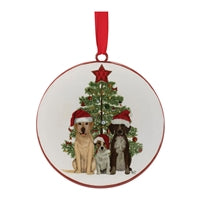 Dog with Tree Disc Ornament 6"H Iron