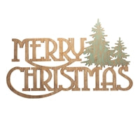 36"L x 22"H MDF Merry Christmas Sign with Green Trees