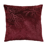 18"Sq  Holly and Mistletoe Pillow ( Red )