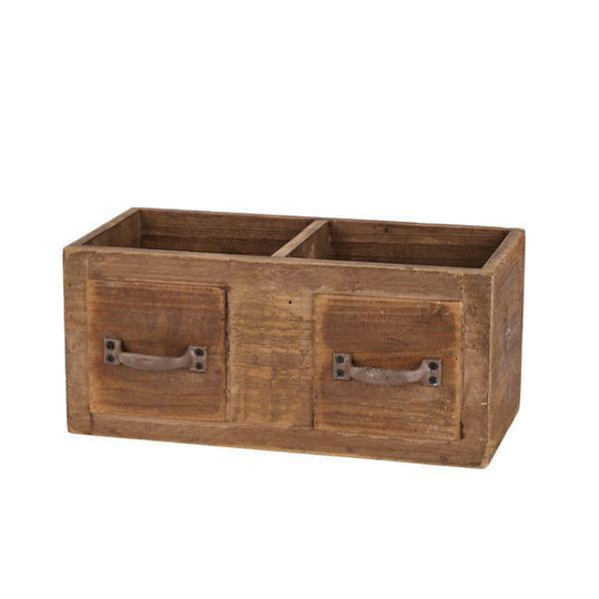 14.75" Wood Divided Double Drawer w/Handle