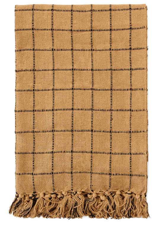 Cordova Checked Cotton Woven Throw Tan - Everyday Textiles