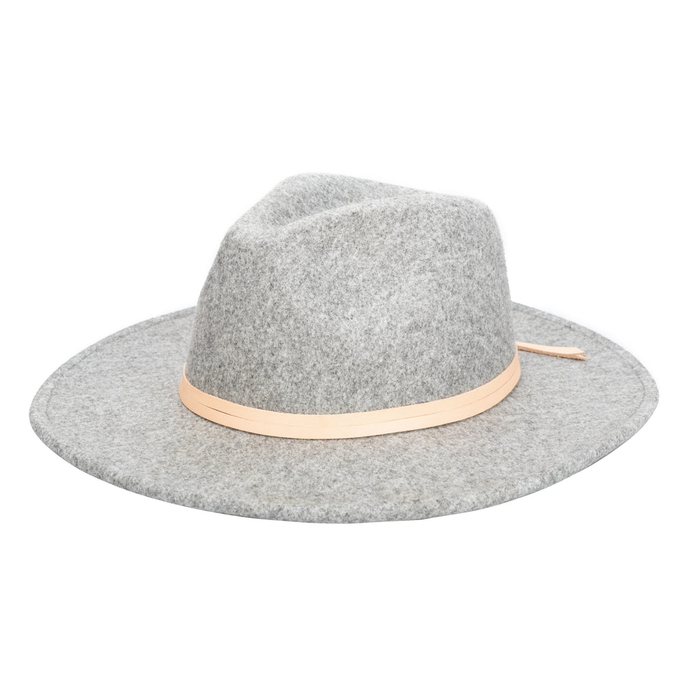
            
                Load image into Gallery viewer, Women&amp;#39;s Faux Felt Fedora with Faux Leather Band - Grey
            
        