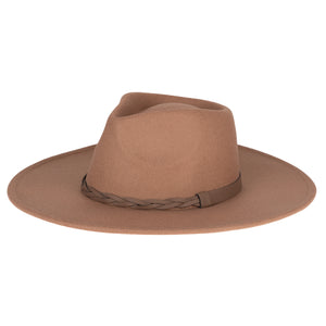 Women's Faux Felt Fedora with Braided Trim - Brown