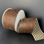 2.5" x 10Y  Double Sided Brown/Cream Striped Ribbon