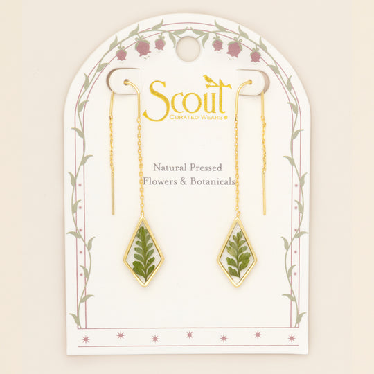 Pressed Flower Thread Earring - Green Bracken Fern