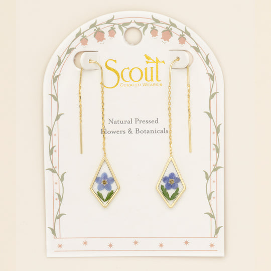 Pressed Flower Thread Earring - Blue Forget Me Not