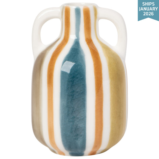 2.75" x 4 .25" Rustic Stripe Ceramic Bud Vase