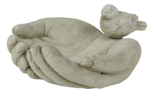8.75"Cement Bird/Hands Bird Bath